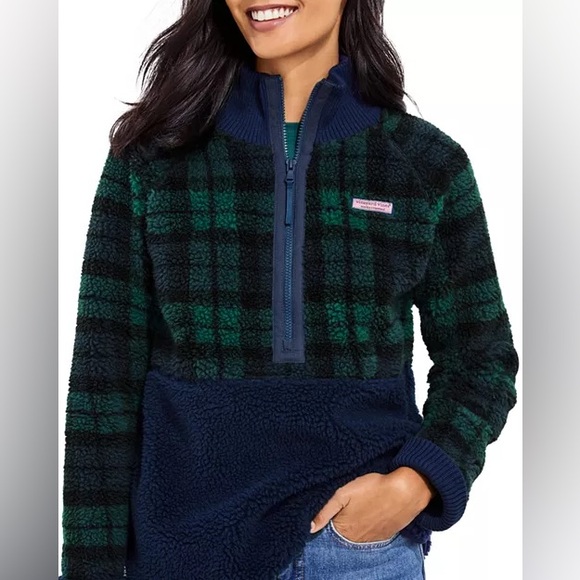 Vineyard Vines Blackwatch Sherpa Half Zip Pullover Size XS - Picture 1 of 8